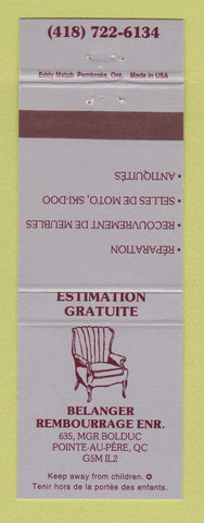 Matchbook Cover - Belanger Rembourrage Furniture Pointe Au Pere QC