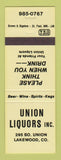 Matchbook Cover - Union Liquors Lakewood Colorado