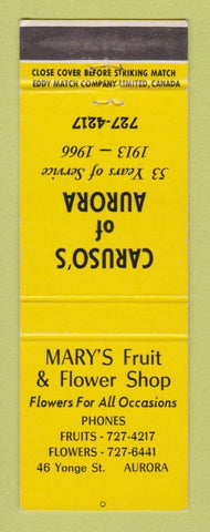 Matchbook Cover - Mary's Fruite Flowers Autora ON Caruso's 1966