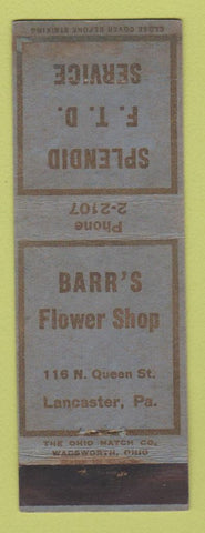 Matchbook Cover - Barr's Flowers FTD Lancaster PA WEAR