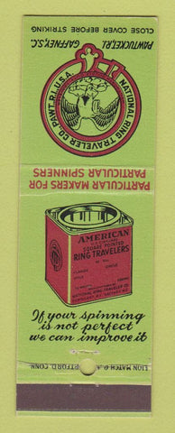 Matchbook Cover - National Ring Traveler Spinners Pawtucket RI Gaffney SC