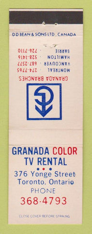 Matchbook Cover - Granada Color TV Rental Montreal QC Barrie Hamilton ON