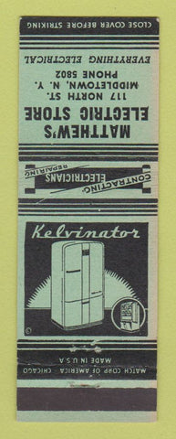 Matchbook Cover - Matthew's Electric Store Middletown NY Kelvinator GREEN