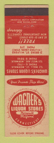 Matchbook Cover - Wagner's Liquor Stores Norwalk Milford CT