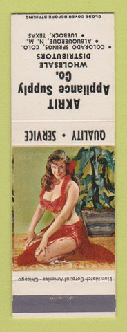 Matchbook Cover - Akrit Appliance Supply Lubbock TX Colorado Springs pinup