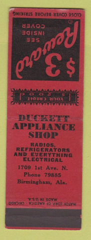 Matchbook Cover - Duckett Appliance Shop Birmingham AL SAMPLE