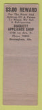 Matchbook Cover - Duckett Appliance Shop Birmingham AL SAMPLE