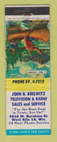 Matchbook Cover - John B Krelwitz TV Radio West Allis WI #1