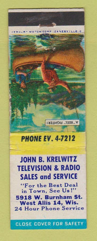 Matchbook Cover - John B Krelwitz TV Radio West Allis WI #1