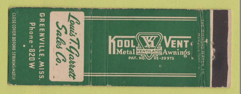 Matchbook Cover - Kool Vent Metal Awnings Louis Garrett Greenville MS