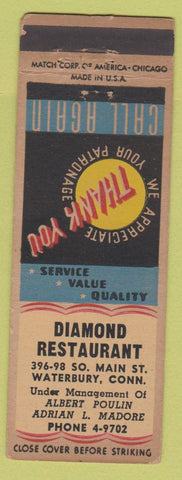 Matchbook Cover - Diamond Restaurant Waterbury CT WEAR