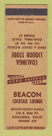 Matchbook Cover - Beacon Cocktail Lounge Bart Coalinga CA Liquor Store WORN