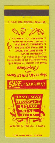 Matchbook Cover - Save Way Discount Liquor Wichita Falls TX