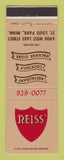 Matchbook Cover - Reiss' Restaurant liquor St Louis Park MN WORN BACK