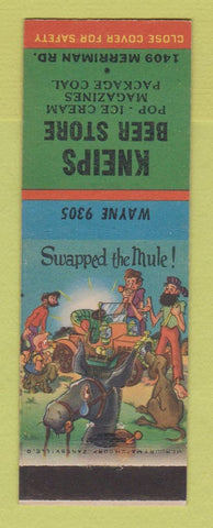 Matchbook Cover - Kneips Beer Store Westland? MI? Hillbilly