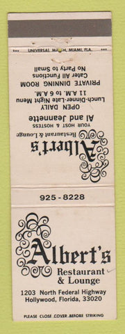 Matchbook Cover - Albert's Restaurant Lounge Hollywood FL WEAR