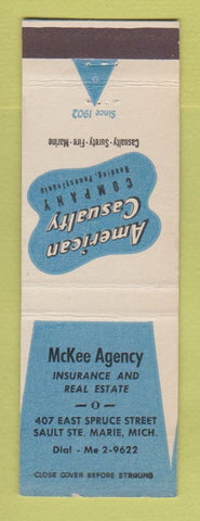 Matchbook Cover American Casualty Insurance McKee Real Estate Sault Ste Marie MI