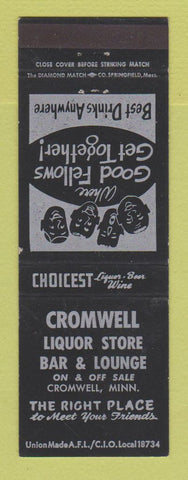 Matchbook Cover - Cromwell Liquor Store Bar Cromwell MN WORN BACK