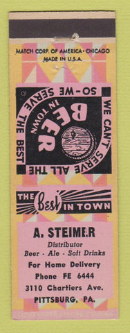 Matchbook Cover - A Steimer Beer Distributor Pittsburgh PA