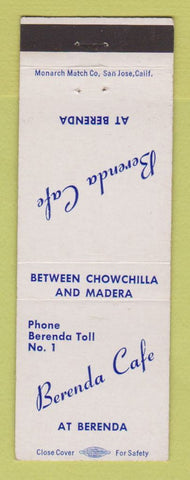 Matchbook Cover - Berenda Cafe CA low phone #1