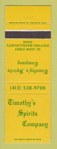 Matchbook Cover - Timothy's Spirtis Liquor Holyoke MA
