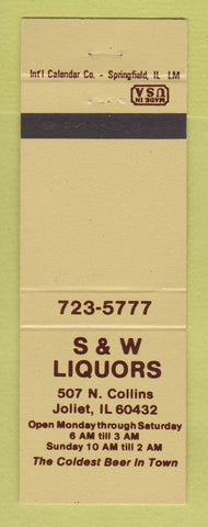 Matchbook Cover - S&W Liquors Joliet IL
