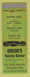 Matchbook Cover Gregg's Variety Corner grocery Zanesville OH Gregory Pandelaras