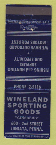 Matchbook Cover - Wineland Sporting Goods Juniata PA boat motors