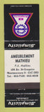 Matchbook Cover - Simplicity Ameublement Mathieu Montmorency QC