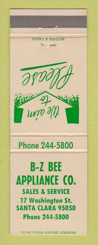 Matchbook Cover - BZ Bee Appliance Santa Clara CA