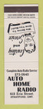 Matchbook Cover - Auto Home Radio Stratford ON