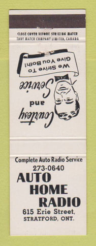 Matchbook Cover - Auto Home Radio Stratford ON
