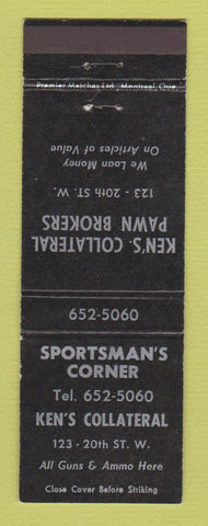Matchbook Cover - Sportsman's Corner Ken's Pawn Saskatoon? SK?