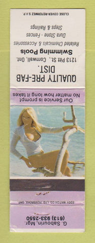 Matchbook Cover - Quality Fre Fab Swimming Pools pinup Conrwall ON WORN
