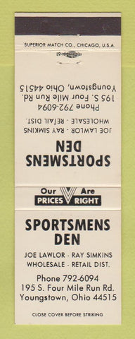 Matchbook Cover - Sportsmens Den Youngstown OH sporting goods