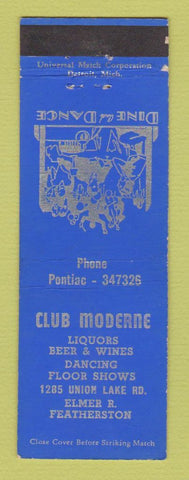 Matchbook Cover - Club Moderne White Lake? MI