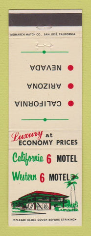 Matchbook Cover - California 6 Motel Western 6 CA AZ NV