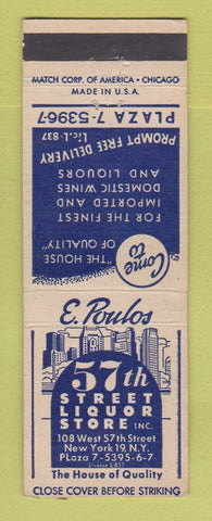 Matchbook Cover - 57th Street Liquor Store New York City WORN BACK