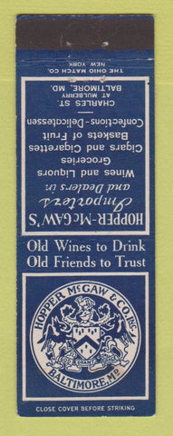 Matchbook Cover - Hopper McGaw Liquor grocery Baltimore MD