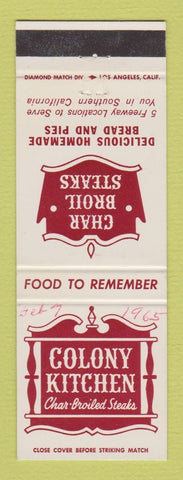 Matchbook Cover - Colony Kitchen CHAIN WRITING CA