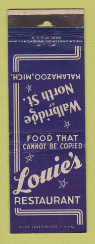 Matchbook Cover - Louie's Restaurant Kalamazoo MI POOR STRIKER