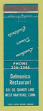 Matchbook Cover - Delmonico Restaurant West Hartford CT