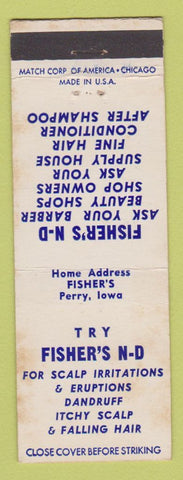 Matchbook Cover - Fisher's ND Scalp Treatment Product Perry IA STAINED