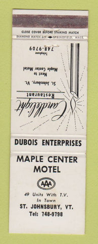 Matchbook Cover - Maple Center Motel St Johnsbury VT