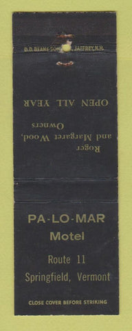 Matchbook Cover - Pa Lo Mar Motel Springfield VT DD Bean