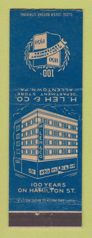 Matchbook Cover - H Leh Department Store Allentown PA 1950