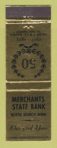 Matchbook Cover - Merchants State Bank North Branch MN 1955
