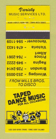 Matchbook Cover - Variety Music Store Winnipeg Brandon MB Victoria Vancouver BC