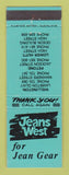 Matchbook Cover - Jeans West Clothes Wellington Lower Hutt New Zealand