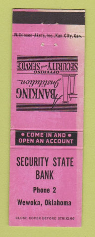 Matchbook Cover - Security State Bank Wewoka OK WEAR